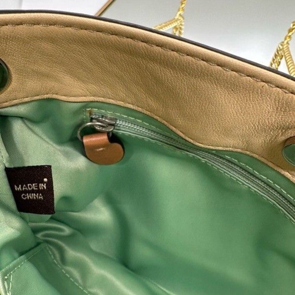 Coach Tan Kyra Leather wristlet with Pink & Green Scarf and Removable strap - Picture 7 of 8